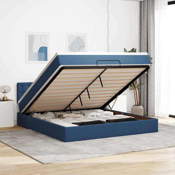 vidaXL Ottoman-Bett mit Matratze & LEDs Blau 160x200 cm Stoff, 3312491