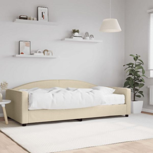 vidaXL Tagesbett mit Matratze Creme 100x200 cm Stoff, 3197179