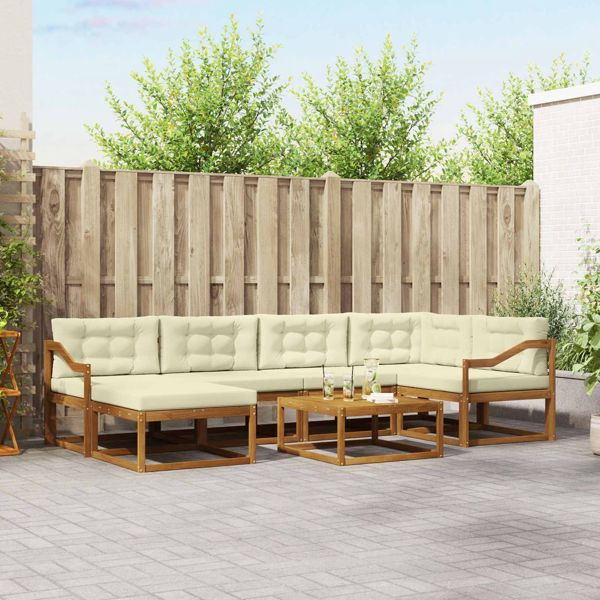 vidaXL Outdoor-Sofagarnitur mit Kissen 7-teilig Natur und Creme, 3367873
