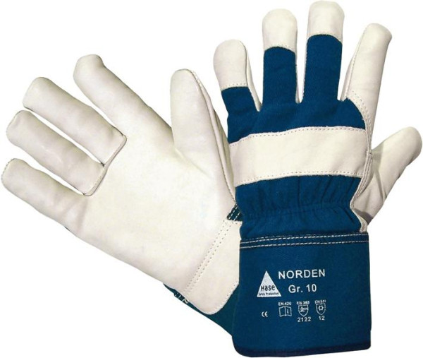 Hase Safety NORDEN, 5-FG.-Handschuhe, Rindnarbenleder, gefüttert, Größe: 10, VE: 6 Paar, 205500-10
