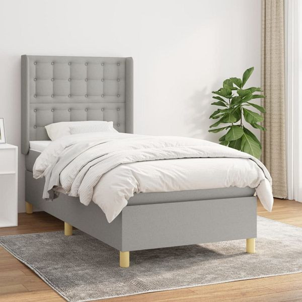 vidaXL Boxspringbett mit Matratze Hellgrau 90x200 cm Stoff, 3132281