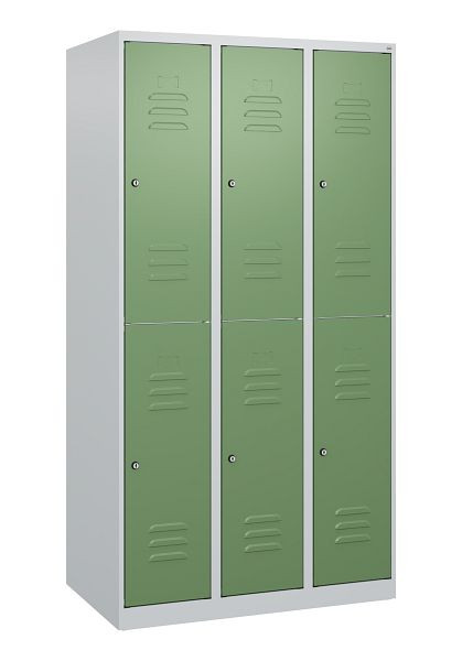 C+P Doppelstöckiger Spind Classic PLUS, 3 Abteile, 1700x900x500mm, 7035/6011, Zylinderschlösser, 0803007-30 S10019
