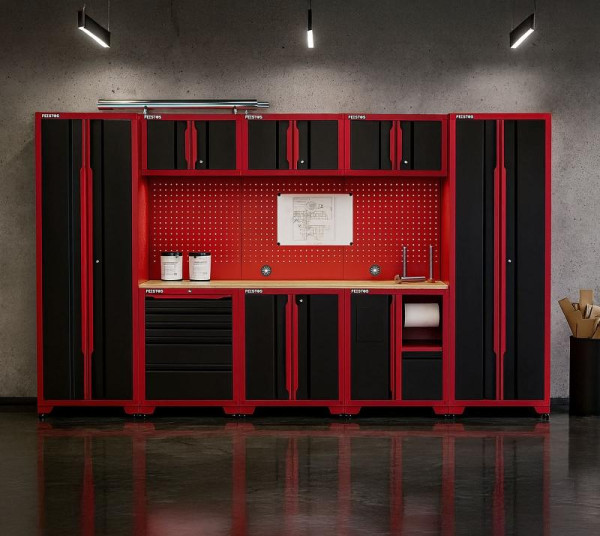 FEISTOS Werkstatteinrichtung Novo 3, Metall Werkstattschrank schwarz & rot, 45,7x330x198cm, FE205015