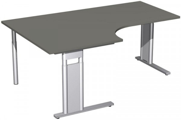 geramöbel PC-Schreibtisch links höhenverstellbar, C Fuß Blende optional, 1800x1200x680-820, Graphit/Silber, N-647310-GS