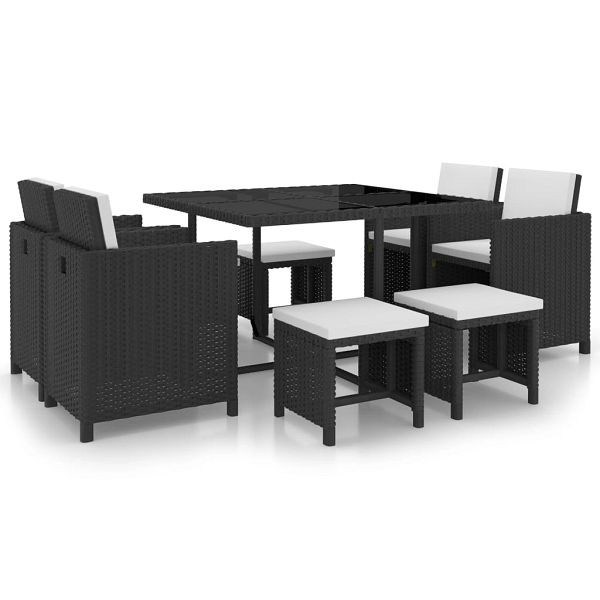 vidaXL 9-teilig Garten-Essgruppe mit Auflagen Poly Rattan Schwarz, 42522
