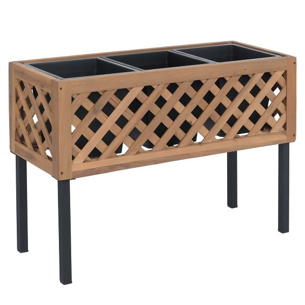 Mendler Hochbeet HWC-P86, Blumen-/Pflanzkasten Pflanzgefäß, In-/Outdoor Akazie Holz FSC®-zertifiziert 59x82x32cm, hellbraun, 120466