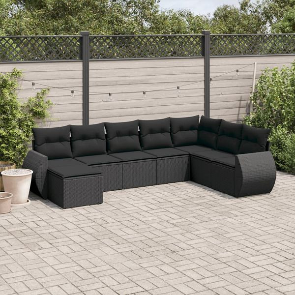 vidaXL 8-teilig Garten-Sofagarnitur mit Kissen Schwarz Poly Rattan, 3221754
