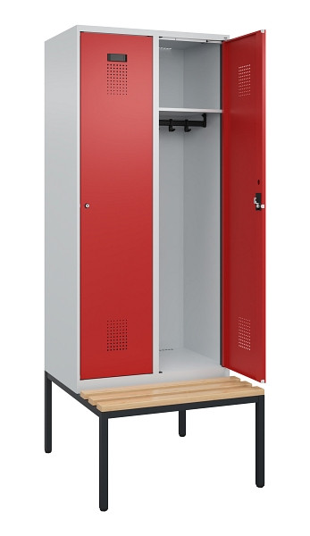 C+P Spind Evolo PLUS, 2 Abteile, 2120x800x815mm, 7035/3000, Haken 4, Zylinderschloss, Sitzfläche Buche-Hartholz, Sitzbank, 0490507-22 S10030