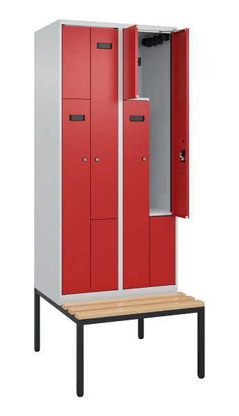 C+P Z-Spind Evolo PLUS, Bank, 4 Fächer, 2120x800x815mm, 7035/3000, Zylinderschloss, Sitzfläche Buche-Hartholz, Sitzbank, 0490537-224 S10030