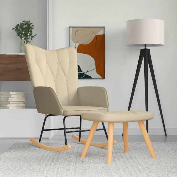 vidaXL Schaukelsessel mit Hocker Creme Stoff, Polyester, 327624