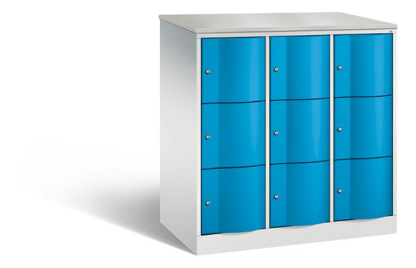 C+P XL-Schließfachschrank, 9 Fächer,H1255B1148T640mm,Grau/Lichtblau/DBSHellgrau, 8573-373 S10030