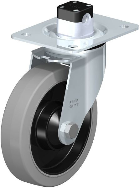 Blickle LE-POEV 161K-CS11-SG Stahlblech-Lenkrolle mit Anschraubplatte & Zentralfeststeller, Elastik-Vollgummi, Grau, 850152