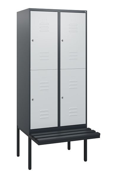 C+P Doppelstöckiger Spind Classic PLUS, Bank, 2 Abteile, 1950x800x815mm, 7016/7035, Zylinderschlösser, schwarze Sitzleisten, 0803405-22 S10088