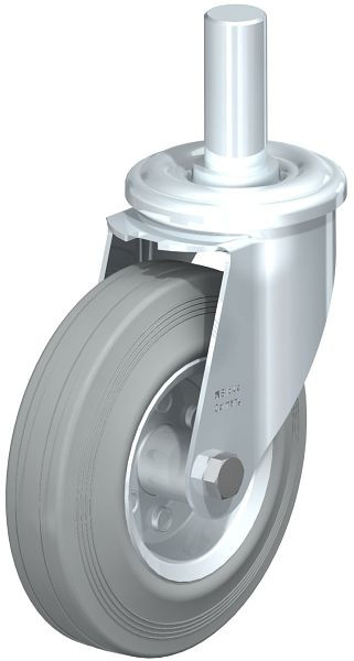 Blickle LEZ-VE 125R-SG Stahlblech-Lenkrolle mit Zapfen, Vollgummi, Grau, 650028