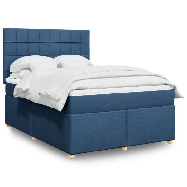 vidaXL Boxspringbett mit Matratze Blau 140x190 cm Stoff, 3293581