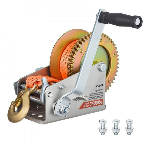 VEVOR Handseilwinde 1588 kg, 6,1 m Polyestergurt, Zwei-Wege-Ratsche, Handkurbel & Lasthaken, beschichtet für Trailer, DLDSDJPYS350V547I001V0