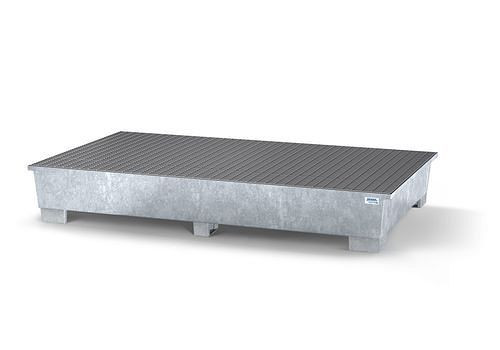 DENIOS Auffangwanne classic-line für 2 IBC, verzinkt, Abfüllbereich und 2 Gitterroste, 259392