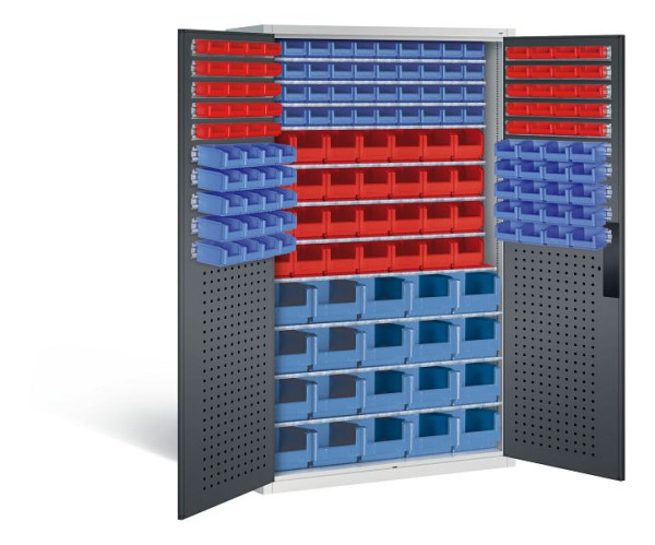 C+P Magazinschrank Serie 13, H1950xB1100xT535mm, Farbe: Lichtgrau / Schwarzgrau, Muldengriff, 130276-61 S10034