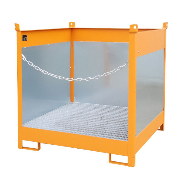 STEIN HGS Fass-Stapelpalette FSP, RAL 2000 gelborange, lackiert, 275 Liter, Spritzschutzwand 3-seitig, 79140.0049