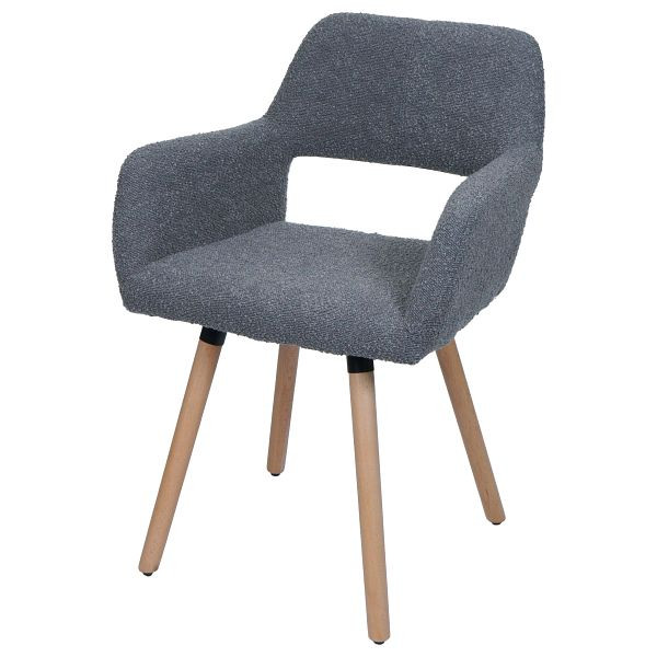 Mendler Esszimmerstuhl HWC-A50 II, Stuhl Küchenstuhl Polsterstuhl, Holz Stoff/Textil Bouclé (450g/m²) FSC®, dunkelgrau, 108877