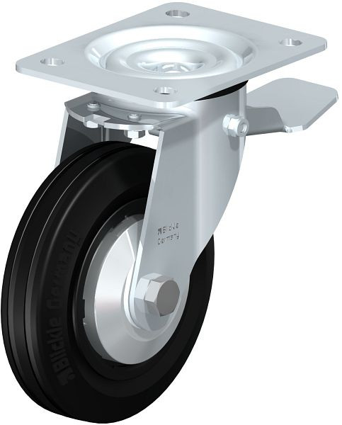 Blickle LE-VPP 150G-ST-FA Stahlblech-Lenkrolle mit Anschraubplatte & Feststeller, Vollgummi, Schwarz, 749720