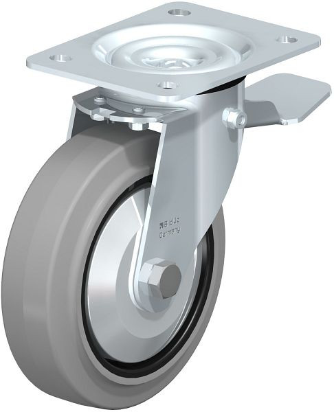 Blickle LE-POEV 160XKA-ST-SG-FA Stahlblech-Lenkrolle mit Anschraubplatte & Feststeller, Elastik-Vollgummi, Grau, 850221