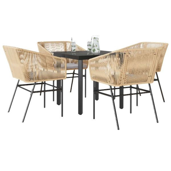 vidaXL 5-teilig Garten-Essgruppe mit Kissen Braun Poly Rattan Glas, 3334619