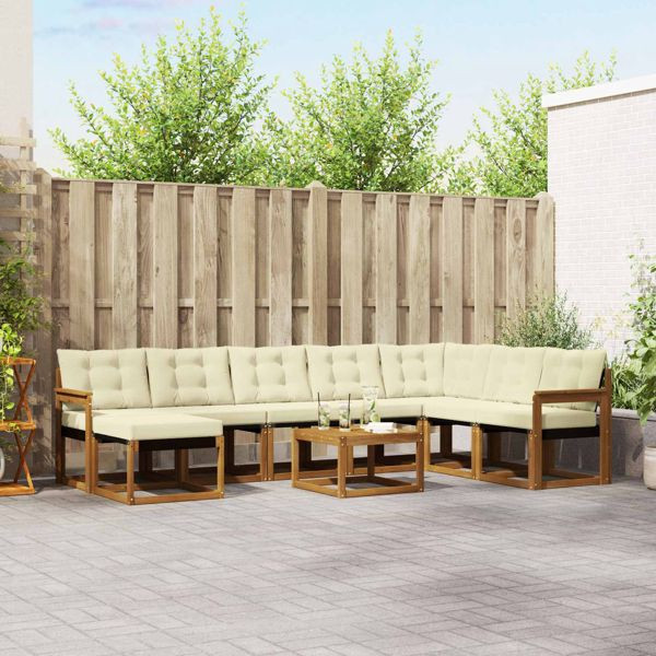 vidaXL Outdoor-Sofagarnitur mit Kissen 9-teilig Natur und Creme, 3368969