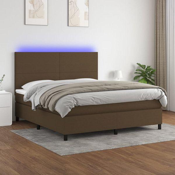 vidaXL Boxspringbett mit Matratze & LED Dunkelbraun 180x200 cm Stoff, 3134736