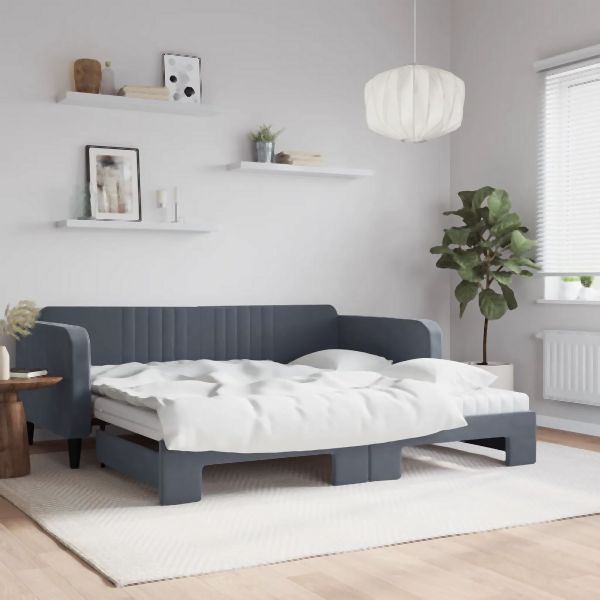 vidaXL Tagesbett Ausziehbar mit Matratzen Dunkelgrau 100x200 cm Samt, 3197095