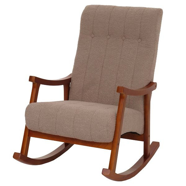 Mendler Schaukelstuhl HWC-K10, Relaxsessel, Holz FSC® Stoff/Textil Bouclé (450g/m²), taupe, Gestell Walnuss-Optik, 108864