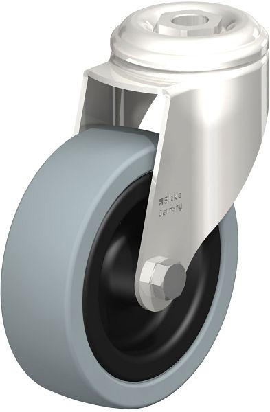 Blickle LKRXA-VPA 101G Edelstahl-Apparate-Lenkrolle mit Rückenloch, Vollgummi, Grau, 277327