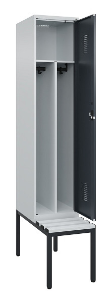 C+P Spind Evolo PLUS, 1 Abteile, 2120x400x815mm, 7035/7016, Haken 4, Zylinderschloss, Sitzfläche Kunststoff, Sitzbank, Trennwand, 0490507-12F S10093