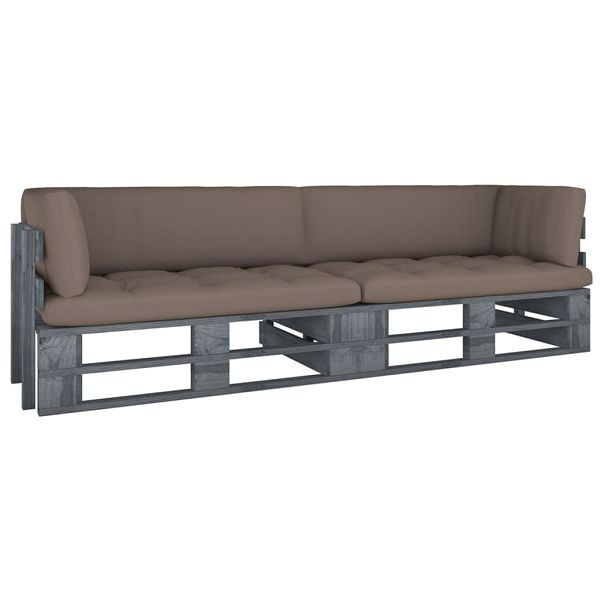 vidaXL 2-Sitzer-Palettensofa mit Kissen Grau Imprägniertes Kiefernholz, 3066633