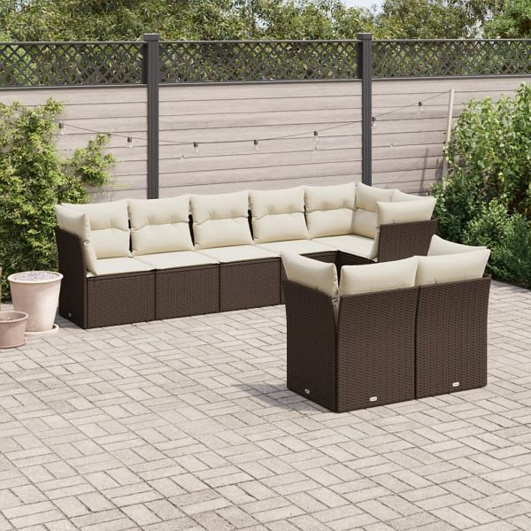 vidaXL 8-teilig Garten-Sofagarnitur mit Kissen Braun Poly Rattan, 3217913