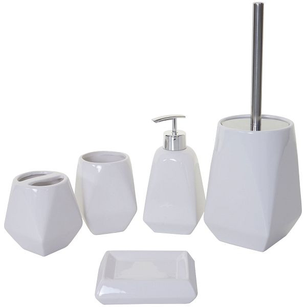 Mendler 5-teiliges Badset HWC-C71, WC-Garnitur Badezimmerset Badaccessoires, Keramik, weiß, 61680