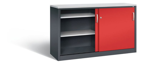 C+P Sideboard mit Schiebetüren Acurado, H1000xB1600xT500mm, Farbe: Schwarzgrau / feuerrot, Bügelgriff, 2156-00 S10118
