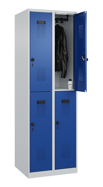 C+P Doppelstöckiger Spind Evolo PLUS, 4 Fächer, 1850x600x500mm, 7035/5010, Drehriegel, 049300-20 S10006