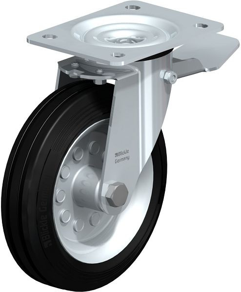 Blickle LE-VE 180R-ST Stahlblech-Lenkrolle mit Anschraubplatte & Feststeller, Vollgummi, Schwarz, 277756