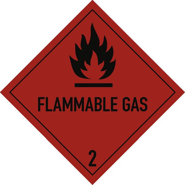 Moedel Gefahrzettel Klasse 2.1 Text FLAMMABLE GAS, Folie, 100x100 mm, 65973