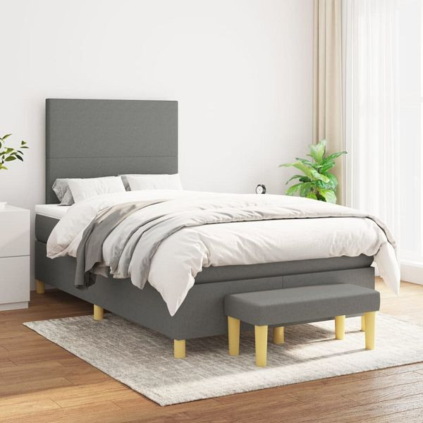 vidaXL Boxspringbett mit Matratze Dunkelgrau 120x200 cm Stoff, 3136982