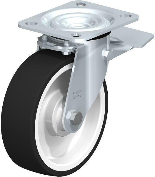 Blickle L-POTH 125K-ST Stahlblech-Lenkrolle, mittelschwere Ausführung, mit Anschraubplatte & Feststeller, Thermoplastisches Polyurethan, Grau, 283861