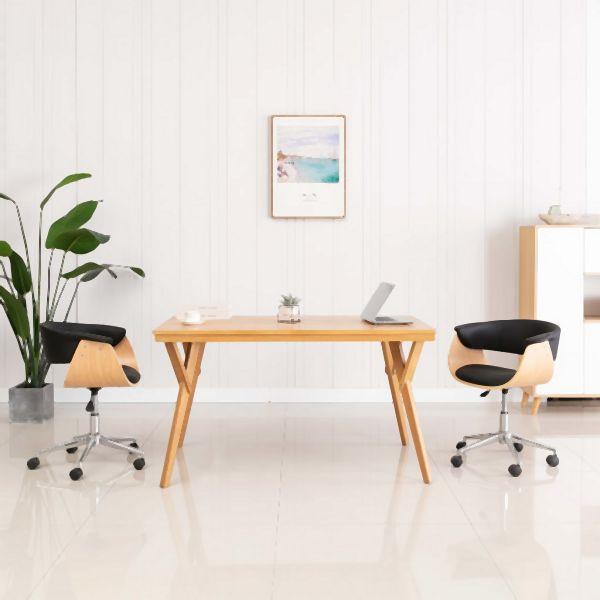 vidaXL Drehbarer Bürostuhl Schwarz Bugholz und Kunstleder, 3054833