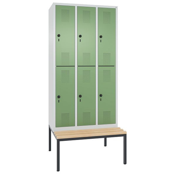 C+P Spind doppelstöckig Evolo, 3 Abteile, H2090xB900xT815 mm, Grau/Resedagrün, 48350-30 S10113