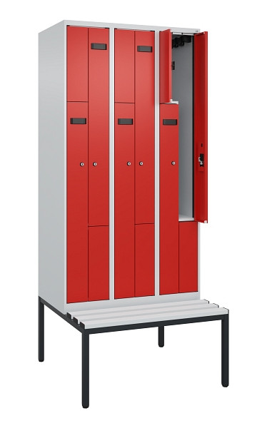 C+P Z-Spind Evolo PLUS, 6 Fächer, 2120x900x815mm, 7035/3020, Zylinderschloss, Material Sitzfläche Kunststoff, Sitzbank, 0490537-306 S10084