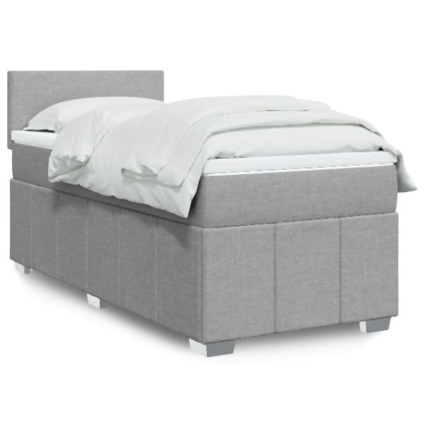 vidaXL Boxspringbett mit Matratze Hellgrau 90x190 cm Stoff, 3286916
