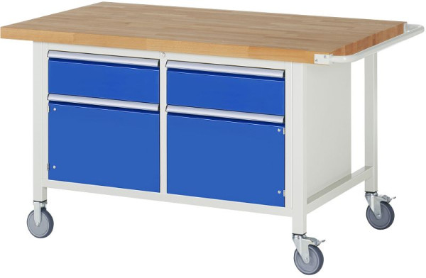 RAU Fahrbare Werkbank Serie 8000, Doppel-Unterbau-Container (2x Schublade, 2x Flügeltür), 1500x880x900 mm, 05-8466A2-159B4S.11