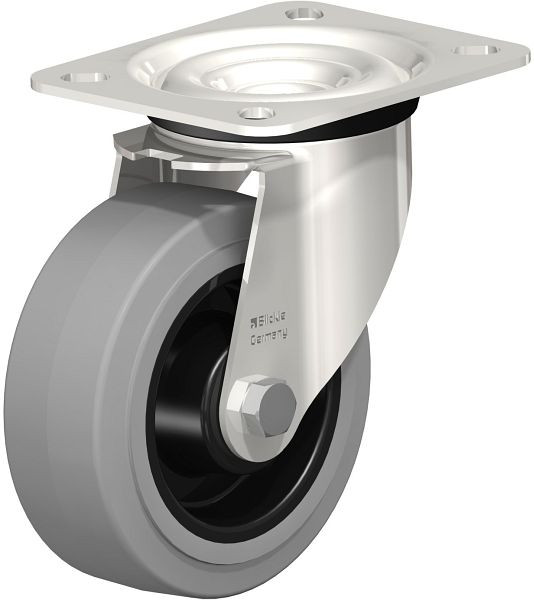 Blickle LEX-POEV 100G-SG Edelstahl-Lenkrolle mit Anschraubplatte, Elastik-Vollgummi, Grau, 582346