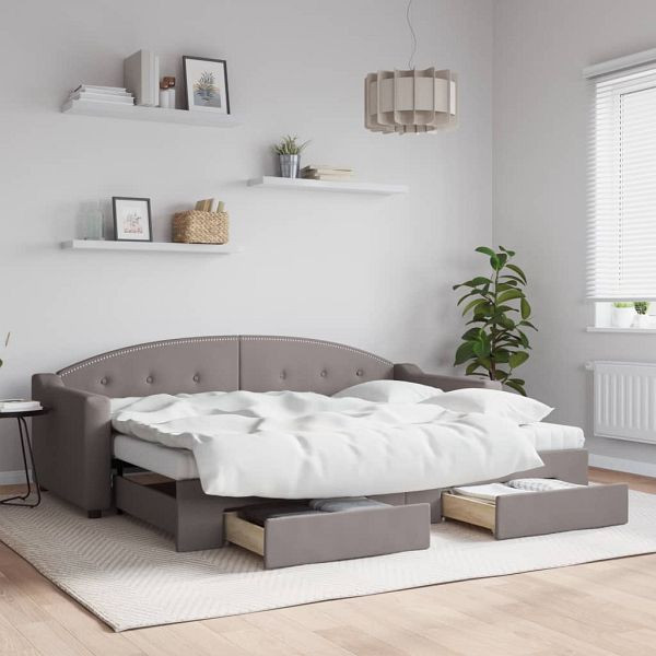 vidaXL Tagesbett Ausziehbar mit Schubladen Taupe 80x200 cm Stoff, 3197564