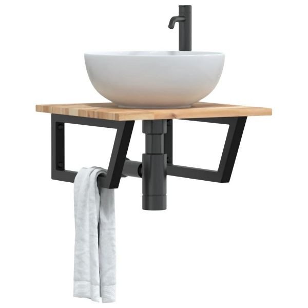vidaXL Waschbeckenregal Wandmontage Stahl und Akazienholz, 3302763